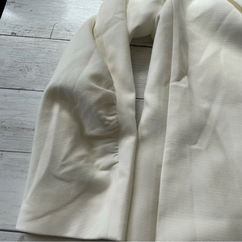 Tahari Asl Ruched Sleeve White Women Blazer Size 2 - Picture 4 of 11